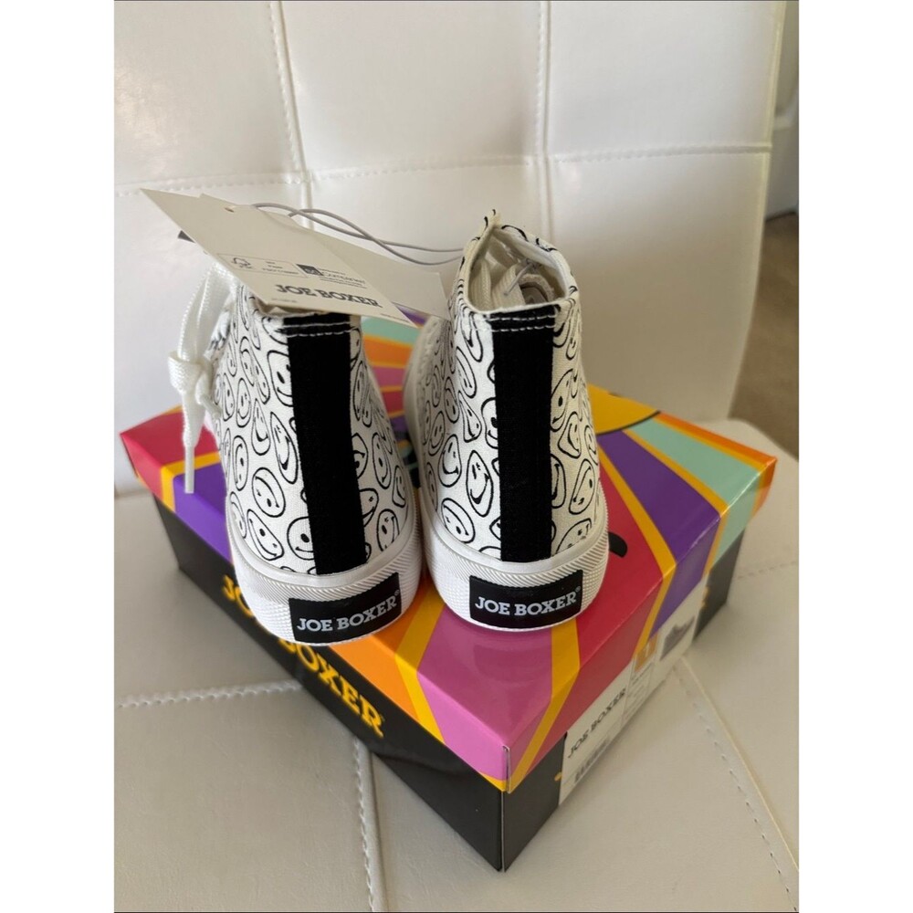 Joe Boxer White High-Top Sneakers with Black Smiley Print - Picture 2 of 6